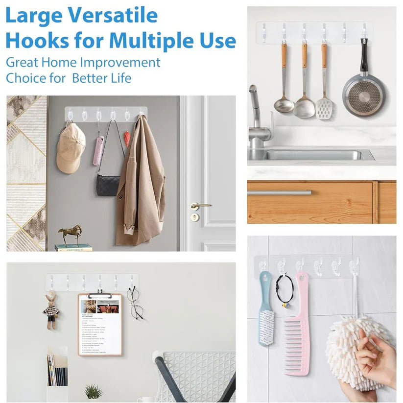 ✅ Self-Adhesive Wall Hook Strip – 6 Hooks