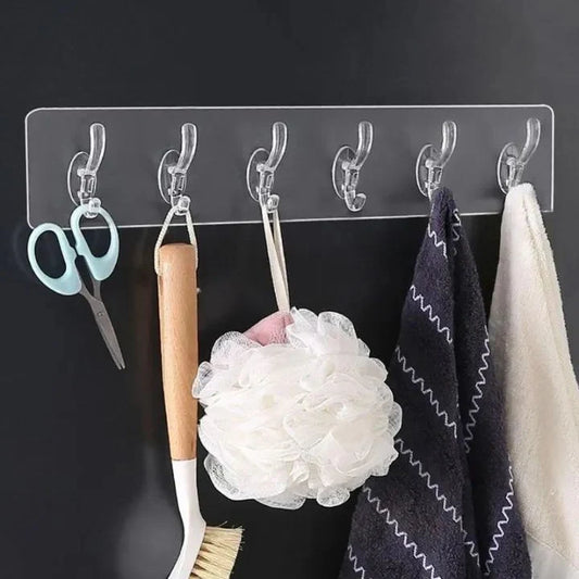 ✅ Self-Adhesive Wall Hook Strip – 6 Hooks