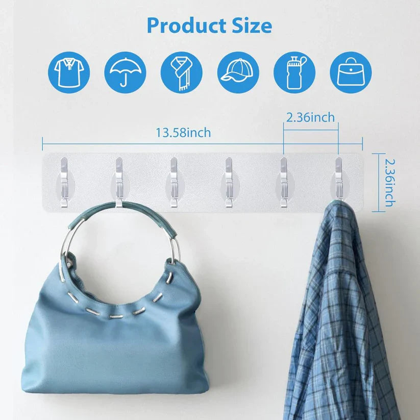 ✅ Self-Adhesive Wall Hook Strip – 6 Hooks